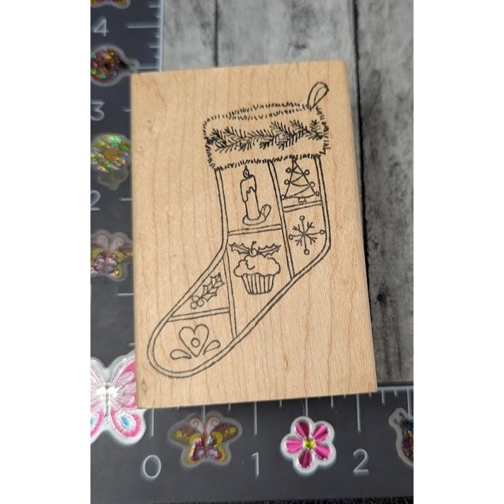 Lockhart Christmas Stocking Holiday Rubber Stamp Wood #M33